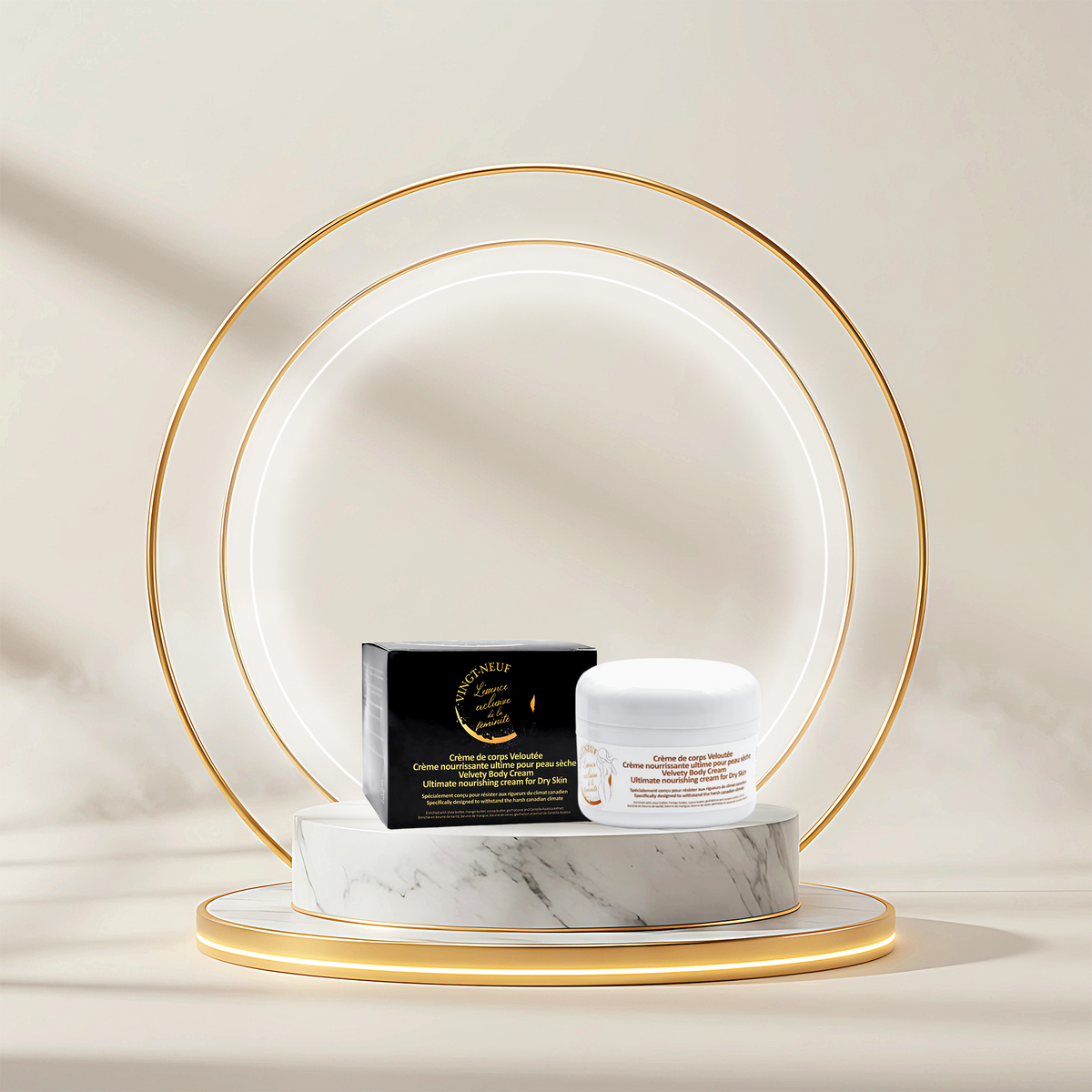 Vingt-Neuf Nourishing Body Cream 100ml jar with premium packaging on luxury display