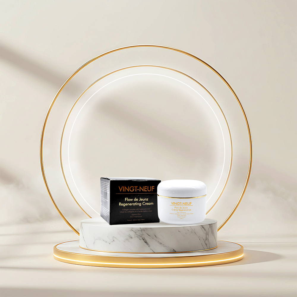 Vingt-Neuf Retinol Face Cream 100ml jar and packaging displayed on luxury pedestal for nighttime skincare